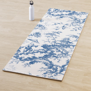 Vintage Blaue und weiße Pagode Chinoiserie Yogamatte