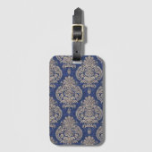Vintage blaue und weiße verzierte Textilmuster Gepäckanhänger (Vorderseite Vertikal)