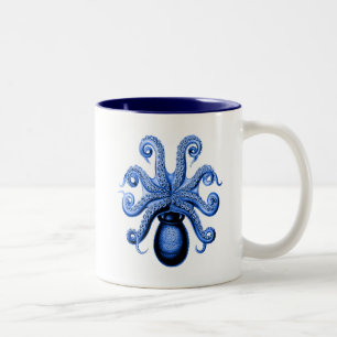 Vintage blaue Unterseite der Kraken-1 Zweifarbige Tasse