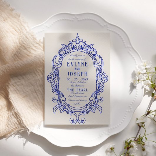 Vintage Blaue Viktorianische Barockzauberei Einladung