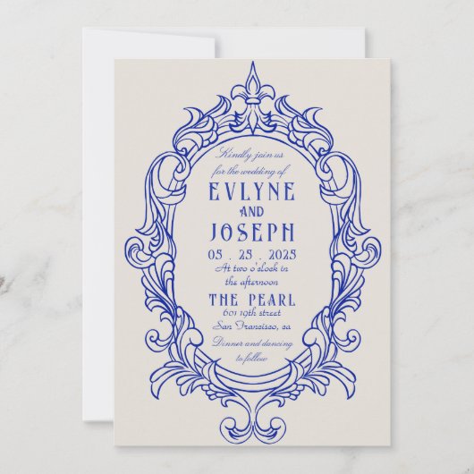 Vintage Blaue Viktorianische Barockzauberei Einladung (Vorderseite)