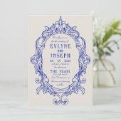 Vintage Blaue Viktorianische Barockzauberei Einladung (Stehend Vorderseite)