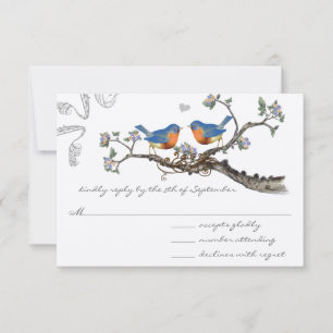 Vintage Blaue Vögel blühender Zweig Hochzeit RSVP Karte