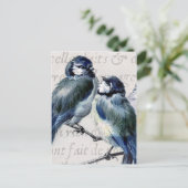 Vintage blaue Vogel-Collage - kundengebundene Postkarte (Stehend Vorderseite)