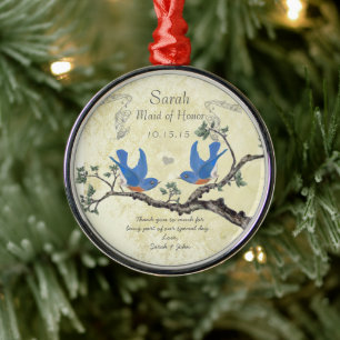 Vintage Blaue Vögel Ehrenjungfer-Ornamente Silbernes Ornament