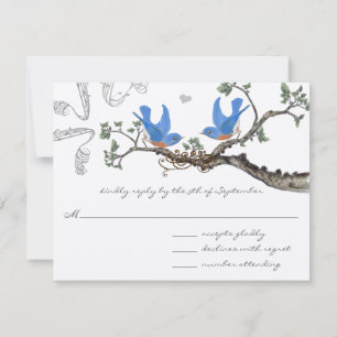 Vintage Blaue Vögel Hochzeit RSVP Karte
