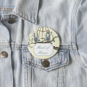 Vintage Blaue-Vogel-Liebesvögel Hochzeitsabzeichen Button