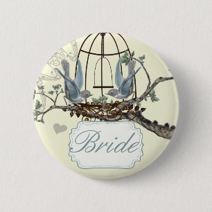 Vintage Blaue-Vogel-Liebesvögel-Hochzeitsabzeichen Button