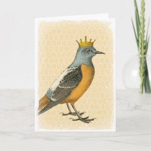 Vintage Blaue Vogel mit goldener Krone Karte
