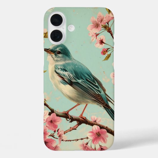 Vintage blaue Vogel rosa Kirschblüten floral Case-Mate iPhone Hülle (Rückseite)
