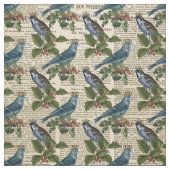 Vintage Blaue Vögel und Heilige Heilige Berge Stoff (Muster)