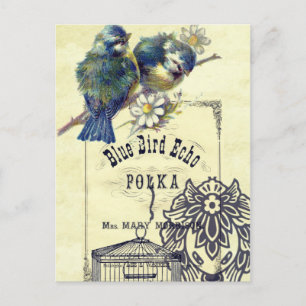 Vintage Blaue Vogel-Vogelkäfig-Collage Postkarte