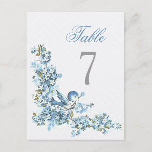 Vintage Blaue Vögel Winter-Hochzeit-Tischnummer Postkarte