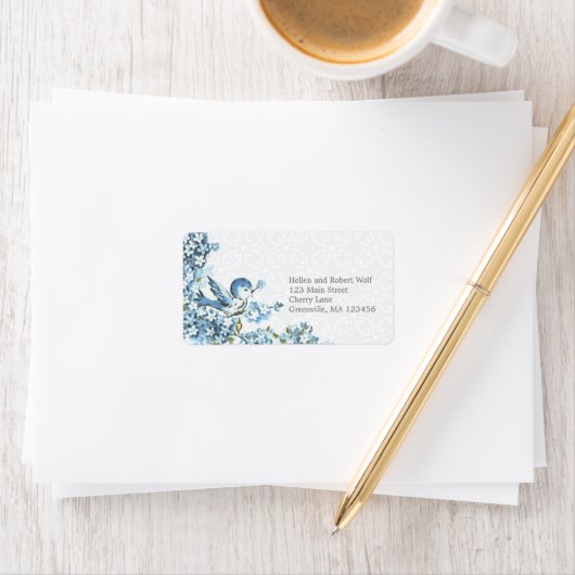 Vintage Blaue Vögel Wintersaison Adressaufkleber (Insitu)