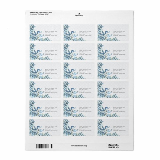 Vintage Blaue Vögel Wintersaison Adressaufkleber (Vorne)