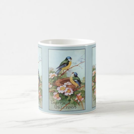 Vintage Blaue Vogelart Ostern Kaffeetasse (Mittel)