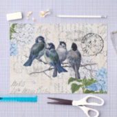 Vintage Blaue Vogelarten Blume Italienisches Geweb Seidenpapier (Handwerk)