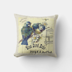 Vintage blaue Vogelbirdcage-Collage Kissen