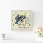Vintage blaue Vogelbirdcage-Collage Quadratische Wanduhr (Zuhause)