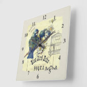 Vintage blaue Vogelbirdcage-Collage Quadratische Wanduhr (Winkel)