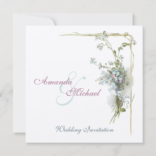 Vintage blaue wedding Vergissmeinnichte Einladung (Vorderseite)