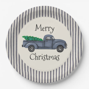 Vintage Blaue Weihnachtsbaum-LKW-Papierplatte Pappteller
