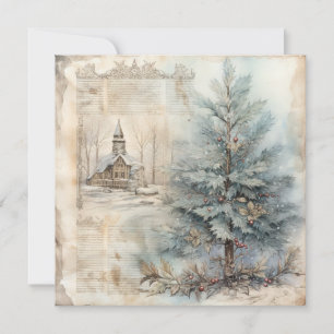 Vintage Blaue Weihnachtsbaumkarte Feiertagskarte