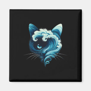 Vintage blaue Welle von Katzen Ladys Blaue Katzen  Magnet