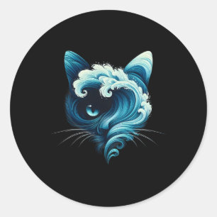 Vintage blaue Welle von Katzen Ladys Blaue Katzen Runder Aufkleber
