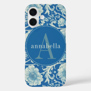 Vintage Blaue William Morris Tapestry Monogramm iPhone 16 Hülle