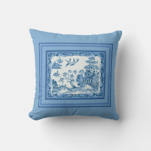 Vintage blaue Willow mit Frame Throw Kissen