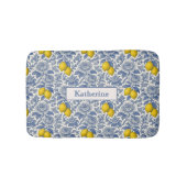 Vintage Blaue Zitrone Botanisches Muster Name Badematte (Vorderseite)