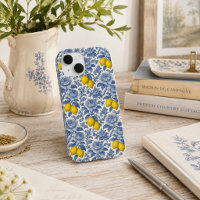 Vintage Blaue Zitronen-Botanik-Muster