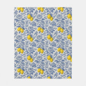 Vintage Blaue Zitronen-Botanik-Muster Fleecedecke (Vorderseite)