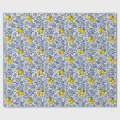 Vintage Blaue Zitronen-Botanik-Muster Geschenkpapier (Flach)