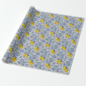 Vintage Blaue Zitronen-Botanik-Muster Geschenkpapier (Ungerollt)