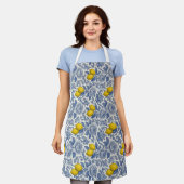 Vintage Blaue Zitronen-Botanik-Muster Schürze (Getragen)