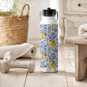 Vintage Blaue Zitronen-Botanik-Muster Trinkflasche