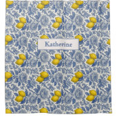Vintage Blaue Zitronen-Botanik-Mustername Duschvorhang (Vorderseite)