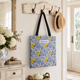 Vintage Blaue Zitronen-Botanik-Mustername Tasche