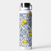 Vintage Blaue Zitronen-Botanik-Mustername Trinkflasche (Rückseite)