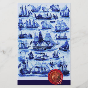 VINTAGE BLAUENSCHIFFE, SEGELSCHIFFE, Rotes Siegel Briefpapier