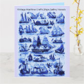 VINTAGE BLAUENSCHIFFE, SEGELSCHIFFE, Rotes Siegel Karte (Gelbe Blume)