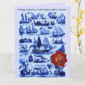 VINTAGE BLAUENSCHIFFE, SEGELSCHIFFE, Rotes Siegel Karte (Gelbe Blume)