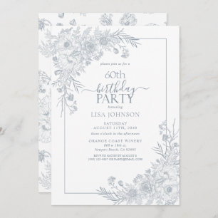 Vintage Blauer Blumenstrauß Art 60. Geburtstag Einladung