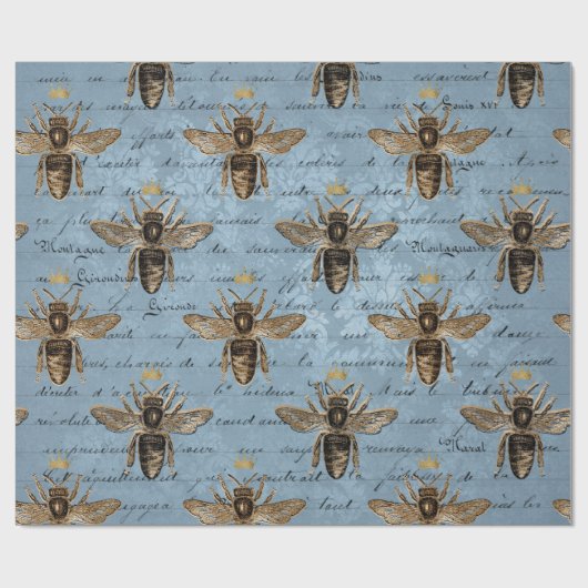 Vintage Blauer Honigbiene Geschenkpapier (Flach)