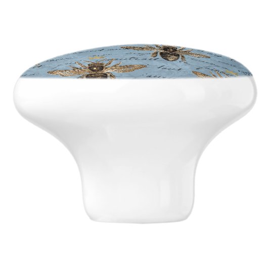 Vintage Blauer Honigbiene Keramikknauf (Seitenansicht)