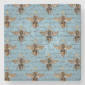 Vintage Blauer Honigbiene Steinuntersetzer (Vorderseite)