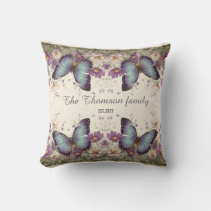 Vintage Blauer Schmetterling und Floral für die Fa Kissen