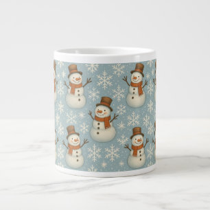 Vintage blauer Schneemann und Schneeflocken Weihna Jumbo-Tasse